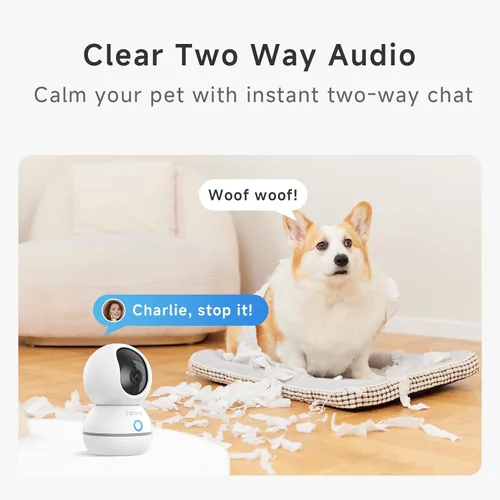 Miniatura 5 de Noorio Cámara de seguridad para interiores, cámara UHD de 4 MP para mascota/perro de 360 grados para seguridad del hogar, llamada de un solo toque