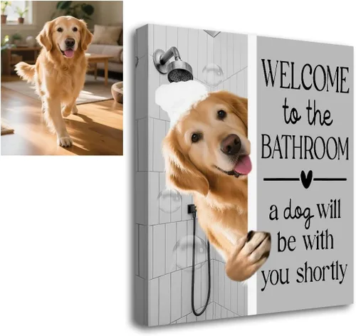 Miniatura 36 de Fotos personalizadas de mascotas en lienzo para pared Arte de baño personalizado Lindo perro gato en bañera Impresiones, divertidos animales Foto