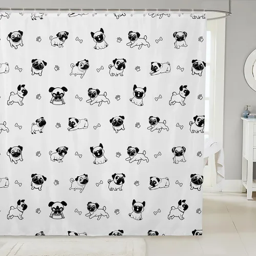 Miniatura 29 de Manfei Cortinas de ducha para niños con diseño de perros de dibujos animados, bonitas cortinas de baño para niñas y niños pequeños, cortinas