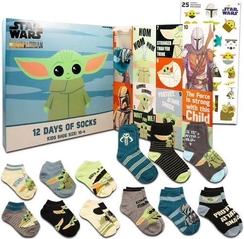 Baby Yoda - Juego de calcetines con calendario de cuenta regresiva para cumpleaños, paquete con 12 pares de calcetines de Star Wars para niños,