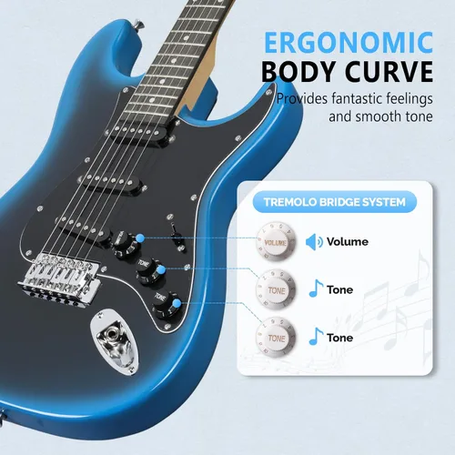 Miniatura 4 de GLARRY Guitarra eléctrica de tamaño completo para principiantes amantes de la música con amplificador de 20 W y paquete de accesorios para guitarra