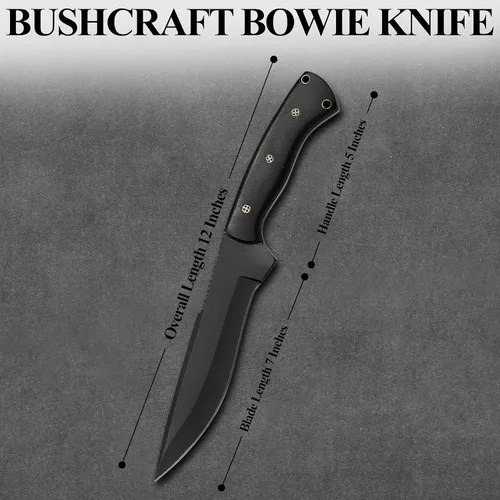 Miniatura 2 de HMC Cuchillo de transporte horizontal, hecho a mano, acero de alto carbono, espiga completa, para caza de ciervos, Bowie, cuchillo de hoja fija