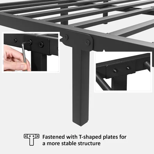 Miniatura 6 de LOEWAY Base de cama de metal tamaño individual con cabecero y estribo clásicos, marco de cama de plataforma para niños, soporte de listones de metal