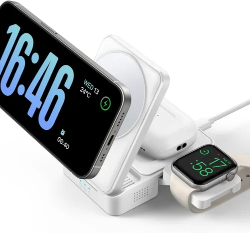 Lamicall Estación de carga inalámbrica para MagSafe - Soporte de carga plegable inalámbrico 3 en 1 para Apple múltiples dispositivos para iPhone 17