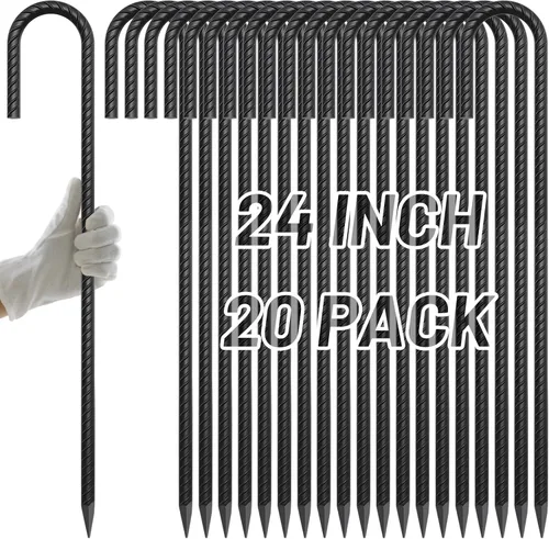 Miniatura 23 de AAGUT Estacas de Refuerzo de 16 pulgadas (34 piezas) Anclajes de Tierra Resistentes de 3/8" Estacas de Jardín de Acero Estacas de Metal Rectas