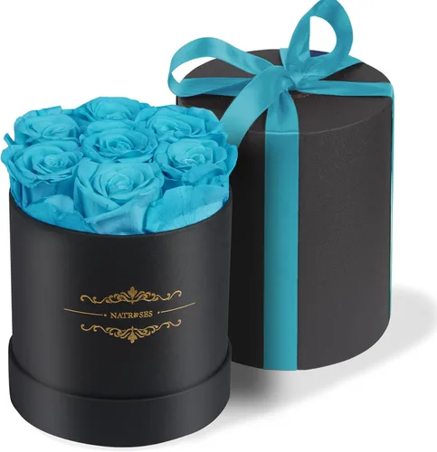 Miniatura 5 de NATROSES 7 piezas de rosas preservadas en una caja, flores preservadas para cumpleaños, regalos de flores para el Día de la Madre (negro)