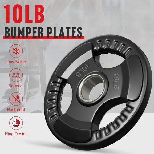 Miniatura 2 de Holleyweb Placas de peso olímpicas de goma, placas de agarre de hierro fundido de 2 pulgadas, placas de parachoques para entrenamiento de fuerza