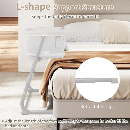 Miniatura 9 de INFANS Moisés sobre la cama para bebé, cama de noche con pared inferior para un fácil acceso, cierre seguro para dormir, altura ajustable, Blanco
