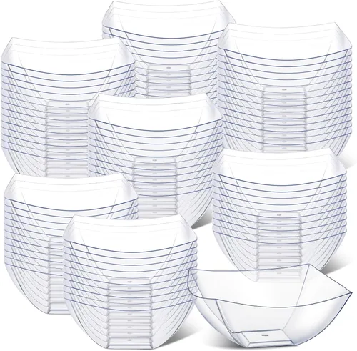 Miniatura 11 de Sliner 100 Piezas Cuencos de Plástico Cuadrados 8 oz Cuencos de Servir de Plástico Desechables Contenedores de Chips para Fiestas, Contenedores