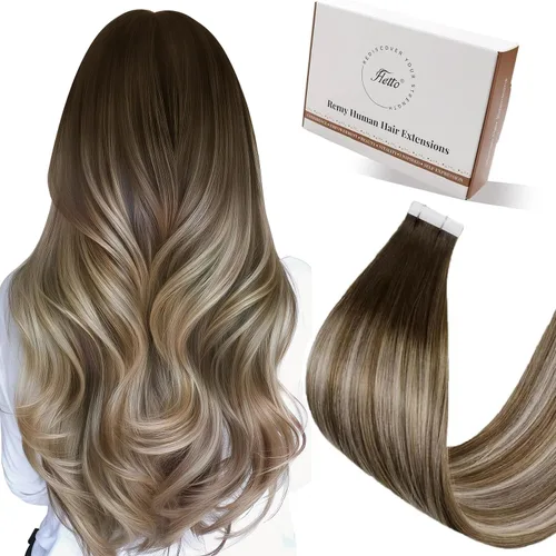 Miniatura 62 de Hetto Extensiones de cabello humano con nano cuentas, balayage, extensiones de cabello humano, color negro degradado a plateado, extensiones