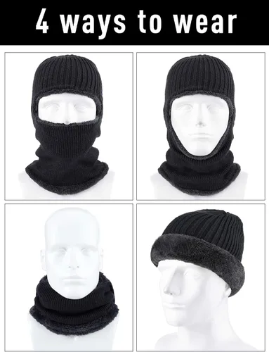 Miniatura 6 de Blulu Máscara de esquí para hombres de punto máscara facial completa de invierno pasamontañas de 1 agujero sombrero de esquí para clima frío hombres