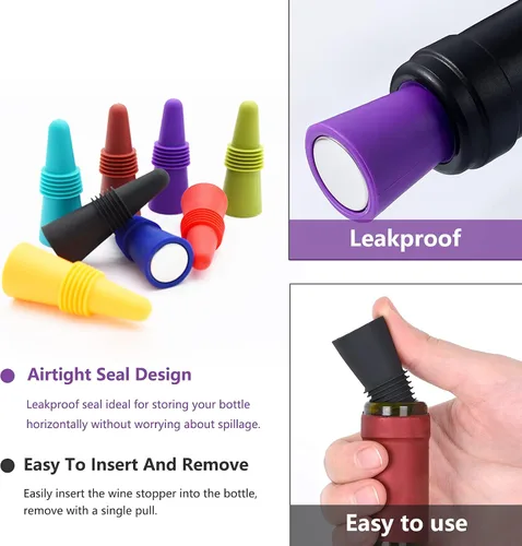 Miniatura 6 de Tapones de vino sellador de botellas de bebidas, de silicona suave, tapones para botellas de vino, corchos con agarre superior para mantener el vino