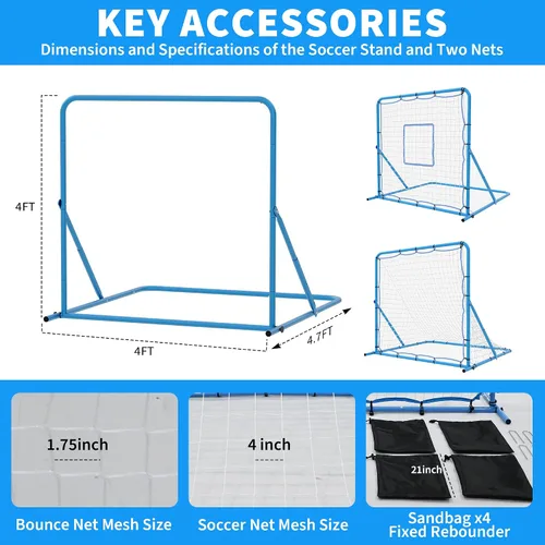 Miniatura 3 de GarveeLife 6X4 Ft Adjustable Soccer Rebounder Net, Heavy Duty Soccer Rebound Net with Iron Frame, Rust Resistant, Football Training Equipment for