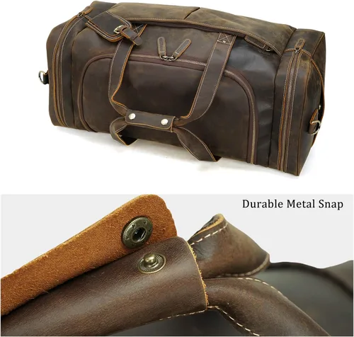 Miniatura 8 de Polare - Bolsa de lona de cuero de grano completo para hombre, de 24 pulgadas, para viajes, gimnasio, deportes, fin de semana, grande, Marrón, Retro