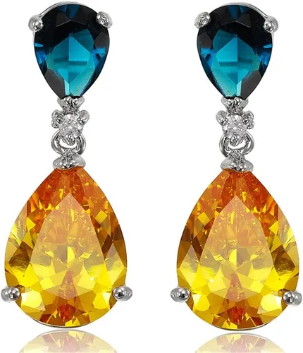 RIZILIA CELEBOX Aretes colgantes de lágrima con circonita cúbica de corte pera 9 colores disponibles en chapado en oro blanco, celebridad inspirada
