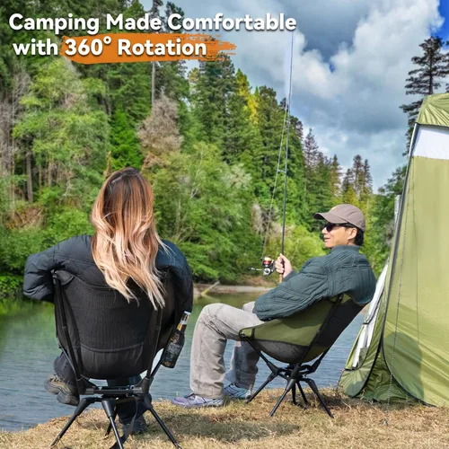 Miniatura 2 de Silla de camping giratoria de 360° mejorada para adultos, silla plegable portátil con soporte para tazas, mochila compacta ligera para exteriores