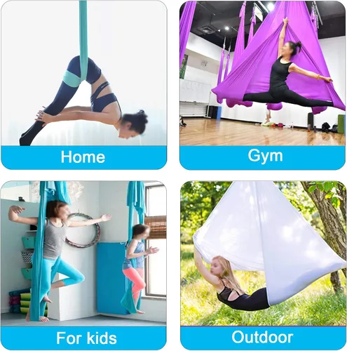 Miniatura 5 de Foser Hamaca aérea, juego de columpio de 16.4 pies y 9.2 pies para yoga, danza y acrobacia antigravedad Gradiente Púrpura