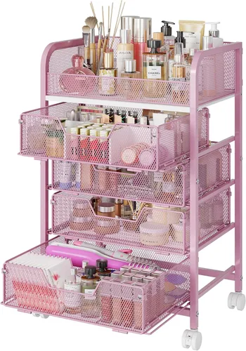 Miniatura 11 de Hongtamoya Organizador de Carro de Maquillaje con 4 Cajones, Organizador de Almacenamiento de Tocador, Organizadores Grandes de Piso para Cuidado