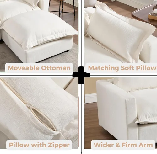 Miniatura 5 de chairus Sofá modular modular de 97 pulgadas con asiento profundo otomano movible, juego de sofá de lino con almohadas suaves en forma de L para sala