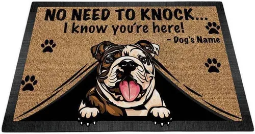 Felpudo personalizado Peeking Dog English Bulldog No Need to Knock I Konw You're Here 23.6 x 15.7 pulgadas Bulldog-1 Inglés