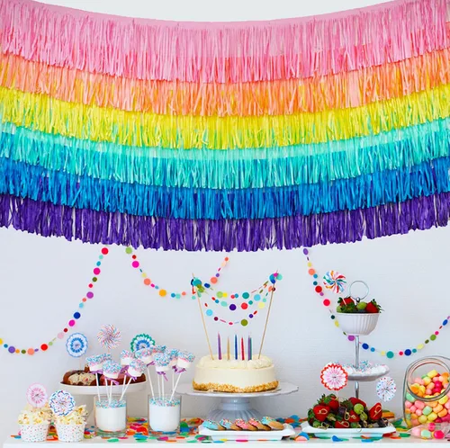 Miniatura 4 de Guirnalda de fiesta con flecos de papel de seda, telón de fondo perfecto para todos los eventos y ocasiones (4 unidades, lámina dorada)