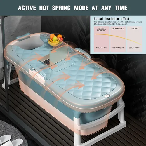 Miniatura 3 de biosp Bañera portátil de 54 pulgadas para adulto, bañera plegable con 3 tapas, bañera de hidromasaje al aire libre, bañera grande gruesa para baño