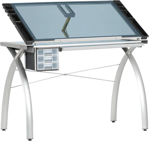 Miniatura 8 de Mesa de Dibujo y Manualidades Futura con Parte Superior de Vidrio de Seguridad Ajustable y Templado – Escritorio de Arte Moderno con Cajones
