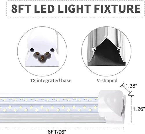 Miniatura 4 de Luz de tubo integrada en forma de V T8 de 8 pies, doble lado, 4 filas, lámpara LED de 120 W, AC85-277V 14400 lúmenes 6000 K blanco frío, luz LED