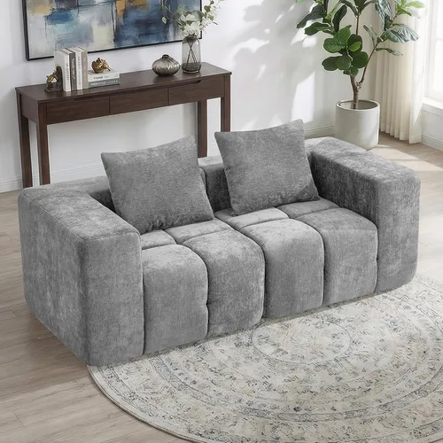 Miniatura 7 de Sofá biplaza modular sin huesos de 78.7 pulgadas, sofá de nube copetudo con asiento profundo, sofá de felpilla para sala de estar, sofá comprimido