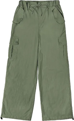 Miniatura 5 de Rolanko Pantalones de paracaídas para niñas, pantalones cargo Y2K con bolsillos, pantalones deportivos Harajuku para niños de 4 a 14 años