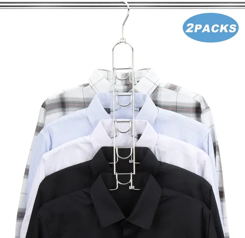 Miniatura 6 de Mastom Perchas de ropa que ahorran espacio, percha de metal multicapa, paquete de 2 perchas 5 en 1 que ahorran espacio, colgador acolchado de espuma
