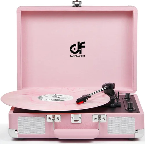 Miniatura 9 de Tocadiscos de vinilo Bluetooth, tocadiscos portátil vintage de 3 velocidades con 2 altavoces integrados, grabación USB, tocadiscos para Blanco