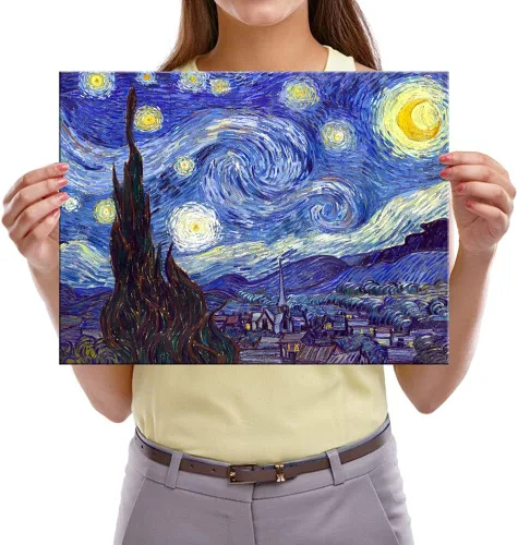 Miniatura 6 de Pyradecor Van Gogh - Lienzo decorativo de pared con diseño de noche estrellada, reproducción clásica de pintura al óleo impresionista, envuelto