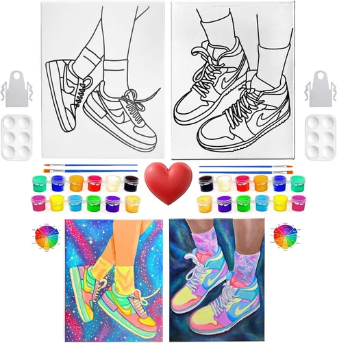 Kit de pintura en lienzo para tenis, juego de arte de lienzo predibujado de 2 unidades de 8 x 10, pintura y sorbo para manualidades para adultos y