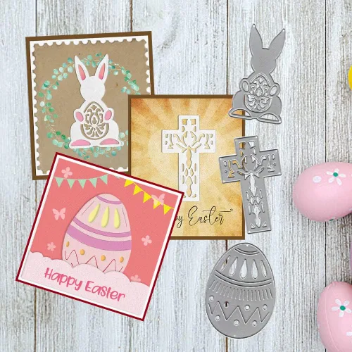 Miniatura 5 de Hying Troqueles de corte de marco de conejo de Pascua para hacer tarjetas, troqueles de cruz de simetría hueca, plantillas de troqueles de huevos