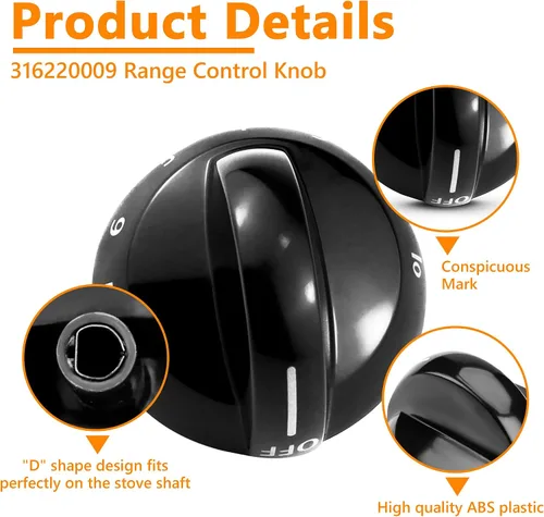 Miniatura 3 de Funmit 316220009 Reemplazo de perilla de quemador superior de estufa para Frigidaire Reemplaza AP4322122 PS1991531 EAP1991531 (Negro, Paquete de 3)