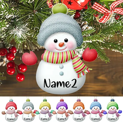 Miniatura 10 de Adornos de Navidad personalizados para la familia, 7 piezas de muñecos de nieve de Navidad personalizados con nombres, decoración colgante