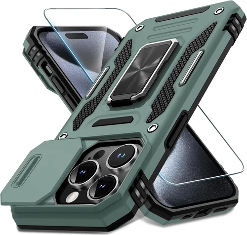 Miniatura 248 de DEERLAMN Funda para iPhone Xs Max con funda deslizante para cámara + protector de pantalla, soporte giratorio de anillo de grado militar a prueba