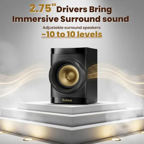 Miniatura 2 de Bobtot Subwoofer pequeño cine en casa para TV Surround System 5 altavoces con cable Amplificador de 4 pulgadas Woofer receptor incorporado Soporte