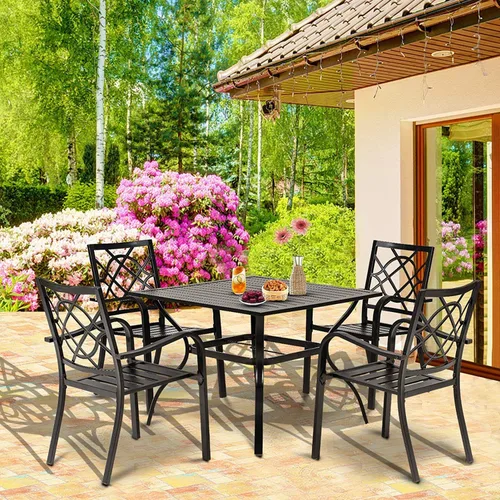 Miniatura 3 de SOLAURA 2 sillas de hierro forjado para patio de 300 libras, sillas de comedor de metal para exteriores, sillas de bistró apilables con reposabrazos
