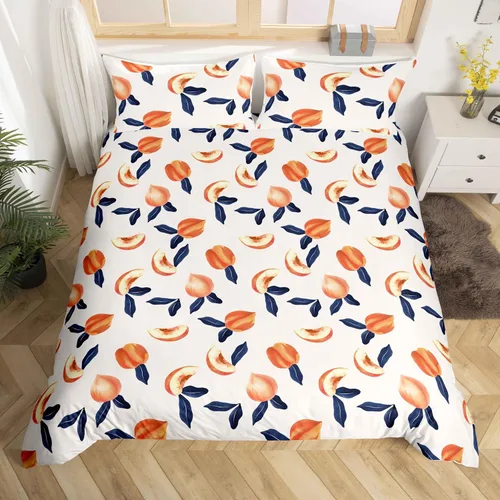 Feelyou - Juego de funda de edredón con 2 fundas de almohada, de microfibra suave de poliéster, diseño de frutas de caricatura, individual y queen,