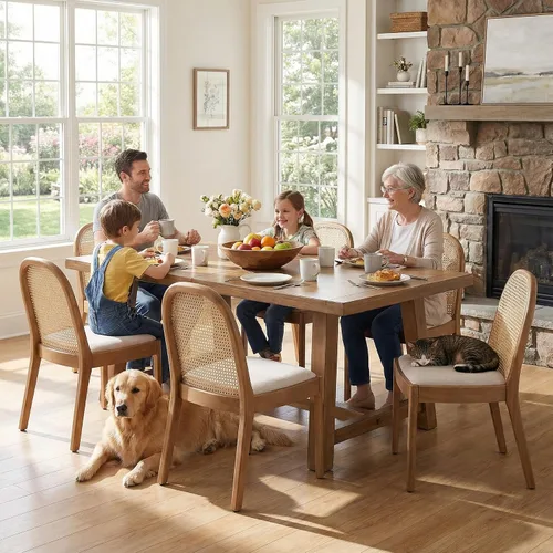 Miniatura 8 de LukeAlon Juego de 2 sillas de comedor de lino, sillas laterales de caña tejida natural con patas de madera maciza, sillas de comedor de mediados