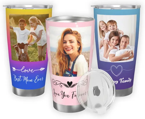 Taza de café personalizada con tapa de foto de 20 onzas, regalos personalizados para el día de San Valentín, Día de la Madre, cumpleaños para