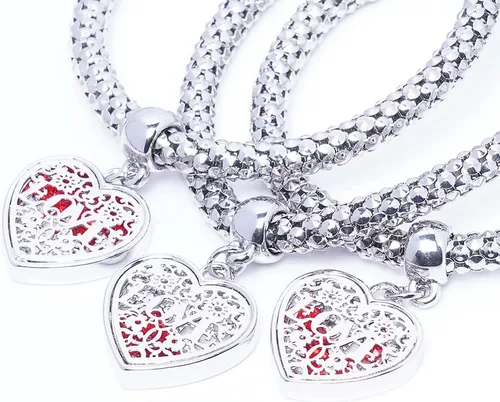 Miniatura 3 de SILANER Pulseras multicapa con dijes de cristal, 3 pulseras de cadena de maíz de oroplataoro rosa para mujer, pulsera elástica en forma de corazón