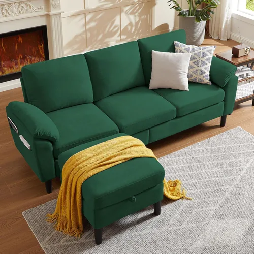 Miniatura 12 de Sofá modular convertible de 80 pulgadas, sofá pequeño en forma de L de 3 asientos con diván de almacenamiento reversible, sofá moderno de tela