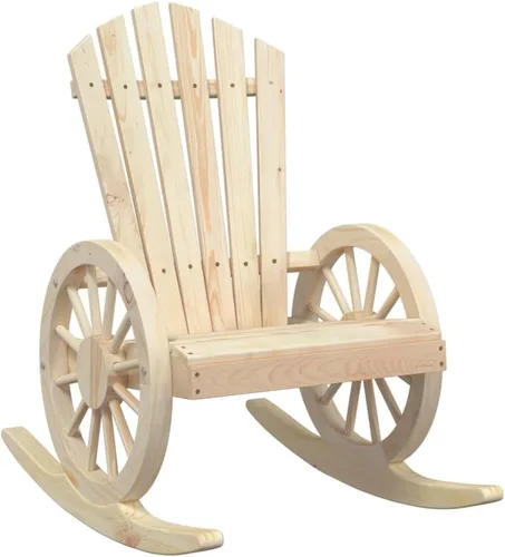 Miniatura 3 de Brown Solid Fir Wood Rocking Adirondack Chair, Ergonomic Design for Patio, Garden, and Balcony Relaxation