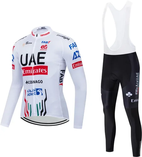 Miniatura 7 de Conjunto de ropa de ciclismo para hombre, manga larga, jersey de ciclismo con cremallera, bolsillo, traje de bicicleta, pantalones con babero de gel