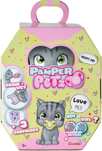 Miniatura 8 de Simba Pamper Petz - Gato para niños de 3 años en adelante, función de beber y mojar, juguete de conejo para jugar con sorpresa y pata mágica