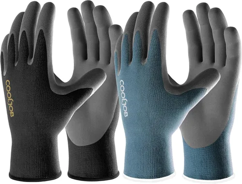 COOLJOB Guantes de trabajo de seguridad de nitrilo de microespuma para jardín con dedos táctiles, 6 pares, guantes ligeros para manos sudorosas de