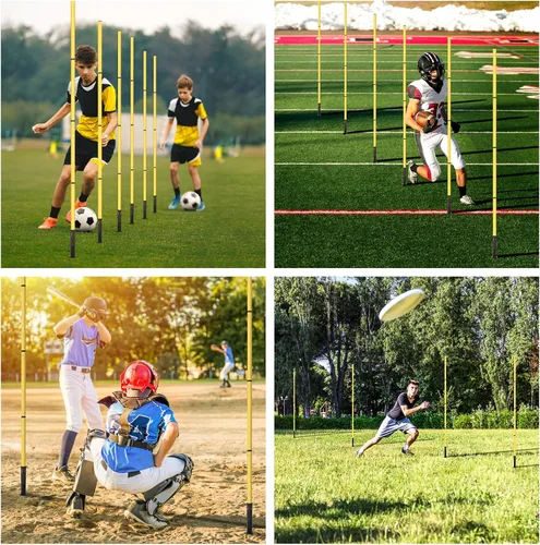 Miniatura 6 de Equipo de entrenamiento de agilidad de fútbol: 6 postes de agilidad de fútbol, escalera de agilidad de 20 pies, 10 conos de fútbol, 1 cuerda